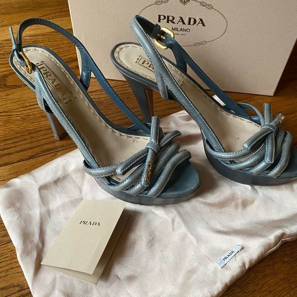 PRADA Beautiful 39.5 Blue Platform Heel, sling back Peep Toe 👠 - Picture 2 of 11